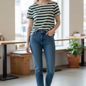 J. Crew Factory Striped Tee in Green and Cream